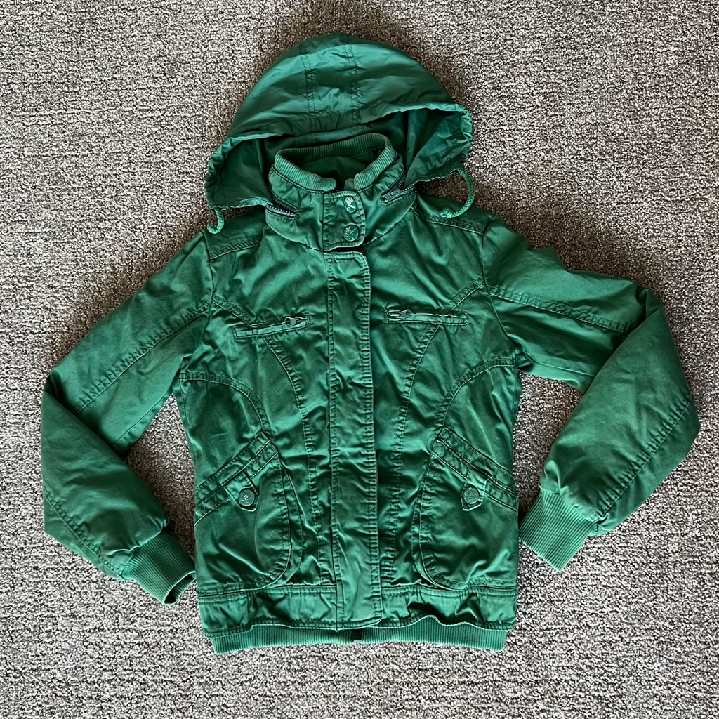 Bershka Bsk Women’s Green Bomber Jacket Elastic Waist Size Small